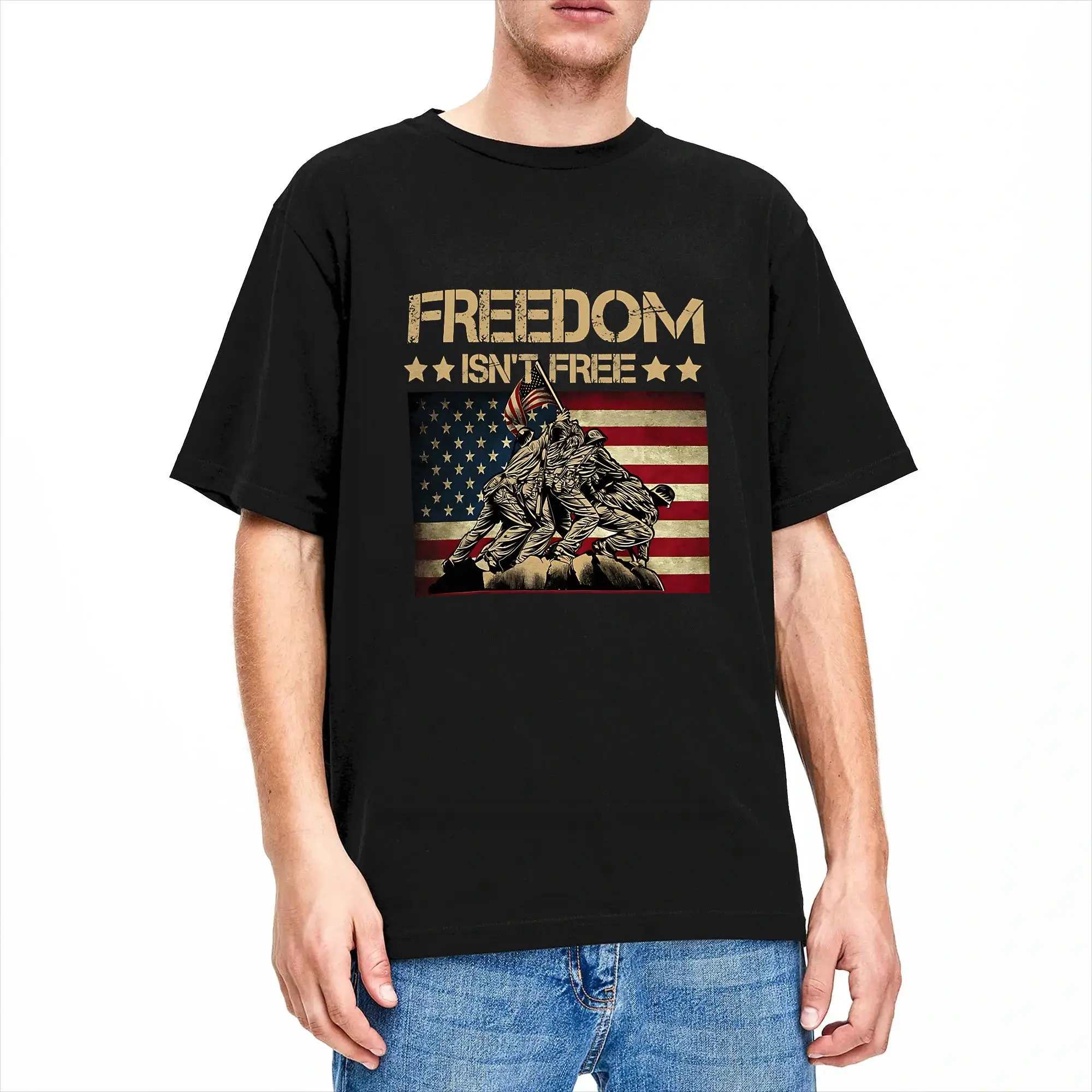 Men's Freedom Isnt Free Flag Raising On Iwo T Shirts Cotton Clothing Summer Streetwear Short-Sleeve T Shirt Fashion Tee Shirt