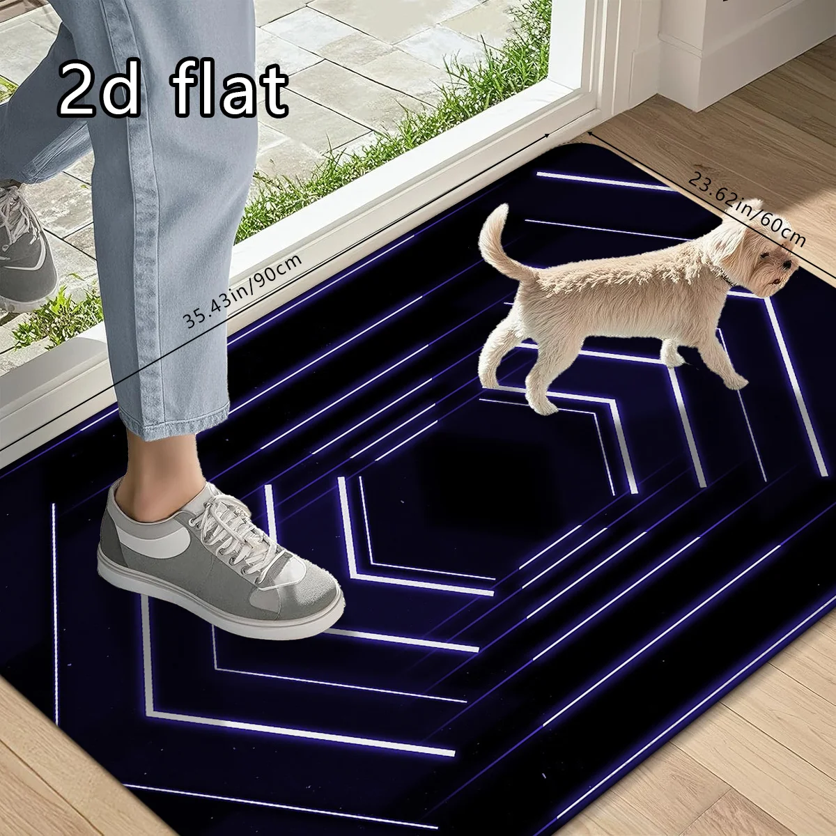 Modern Geometric Hexagon Door Mat, Black Purple Abstract Lines Entrance Floor Rug, Contemporary Entryway Carpet