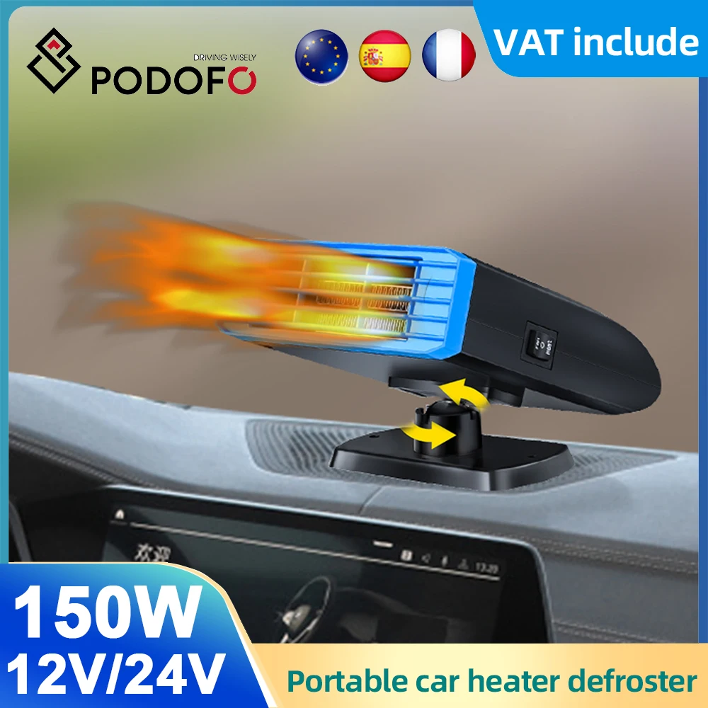 Podofo Car Heater 150W 12V/24V Car Heater Electric Heater Windshield Cooling Defroster Car Fog Heater For Interior Accessories