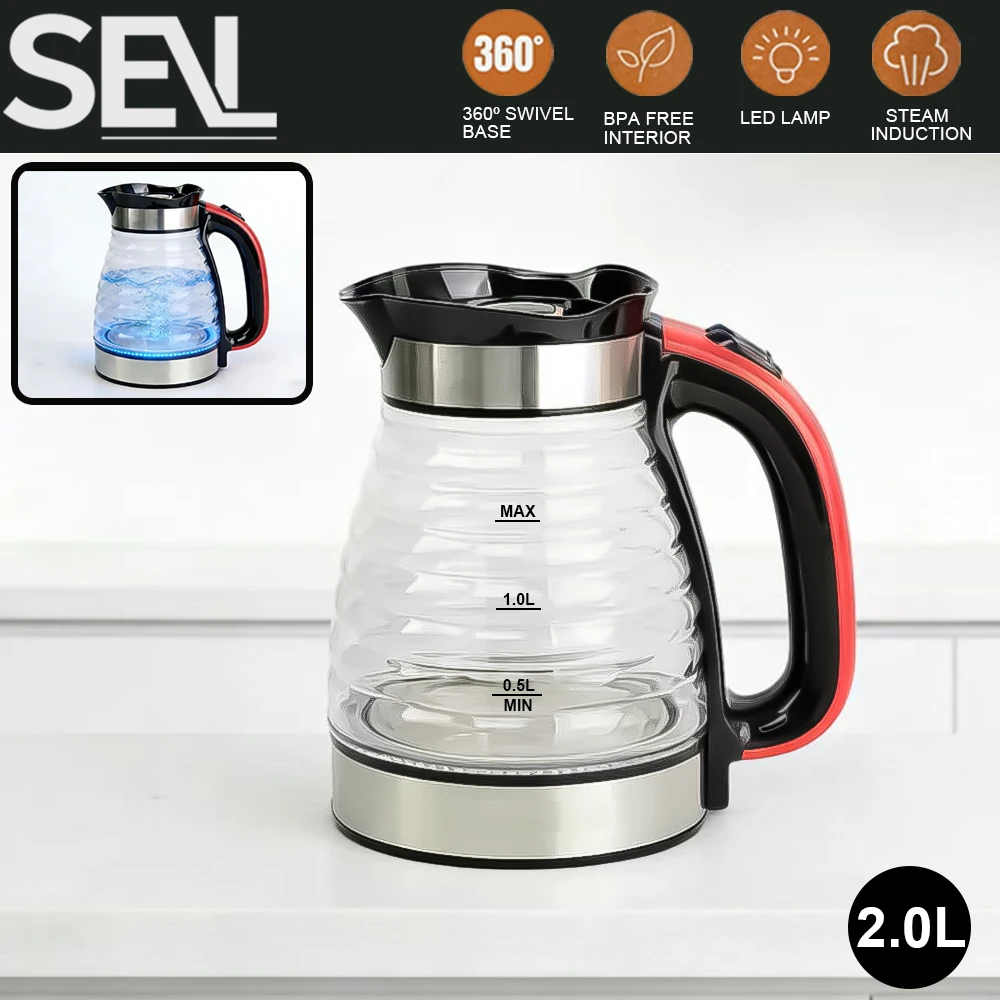 

Электрический чайник из стекла 2,0 л с синей подсветкой, антибактериальным покрытием, быстрым нагревом, электрический чайник-термос, стеклянный чайник