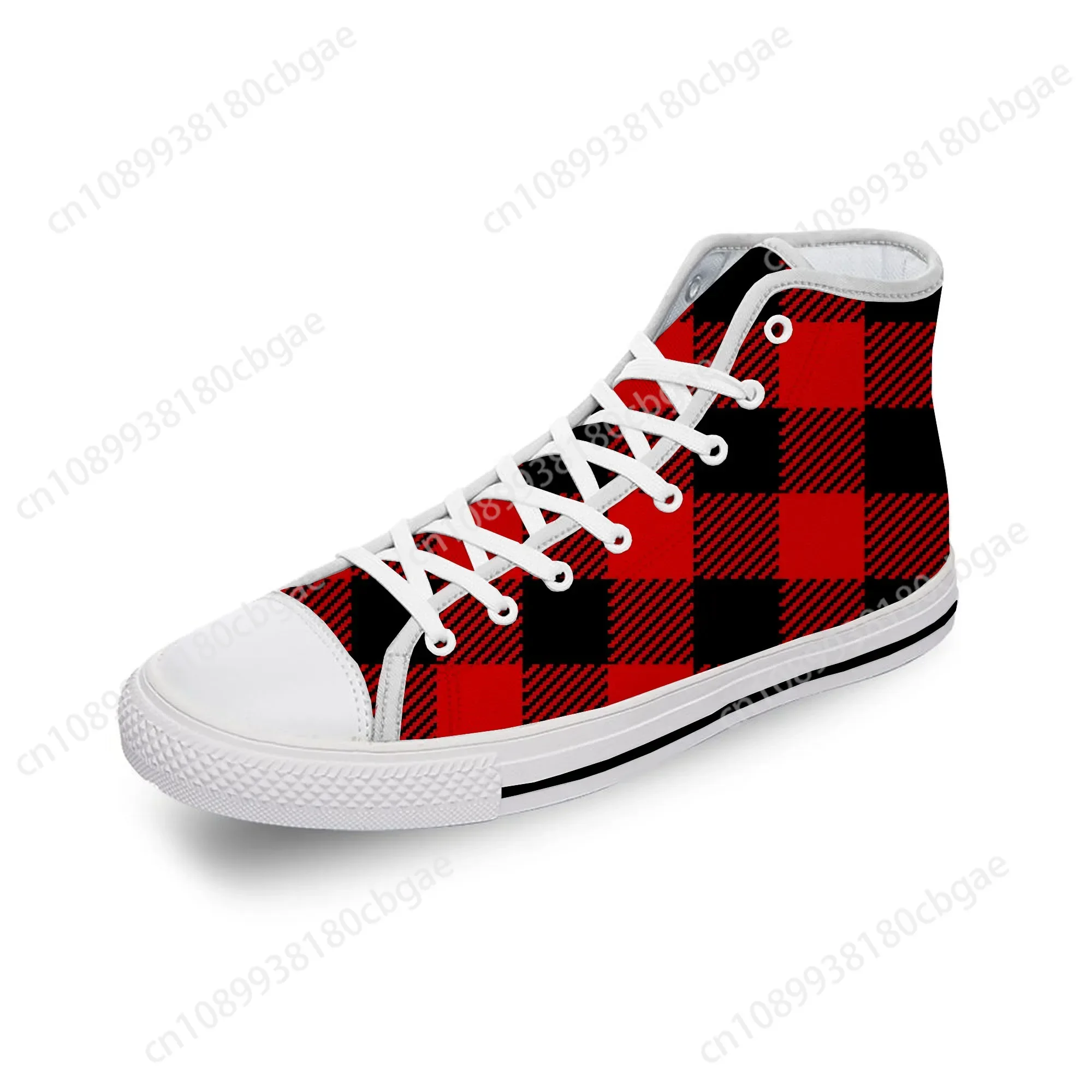 Buffalo plaid Pattern Cool Cute White Cloth 3D Print High Top Canvas Fashion Shoes Men Women Lightweight Breathable Sneakers