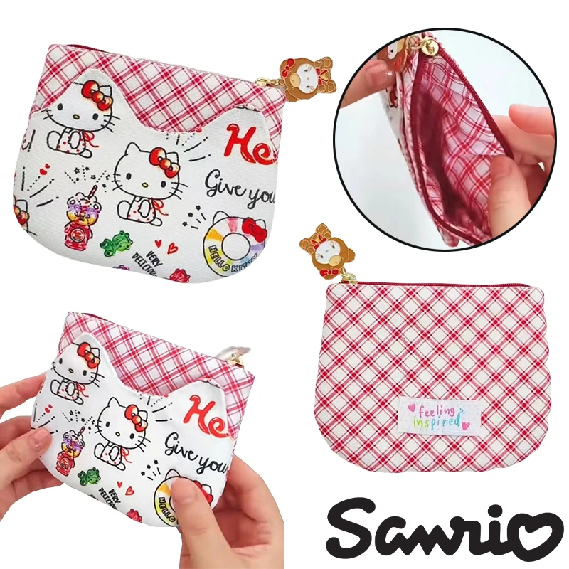 

Sanrio Hello Kitty мультяшный кошелек для монет женский милый портативный мини-короткий кошелек держатель для карт на молнии сумка для хранения помады сумка для денег