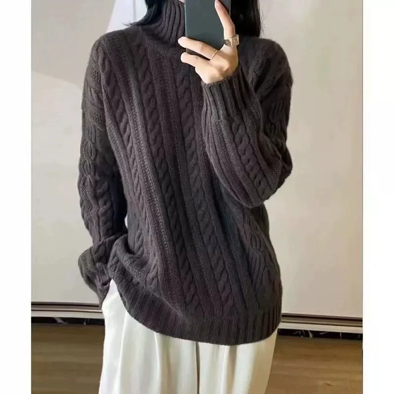 2023 Autumn and winter new turtleneck 100%cashmere sweater women fashion pure wool white knit sweater