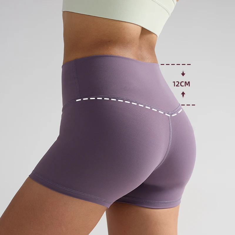 2025 New Solid Color Women Fitness Sport Yoga Shorts Naked Feeling High Waist Breathable Quick-dry Exercise Running Gym Shorts🩳