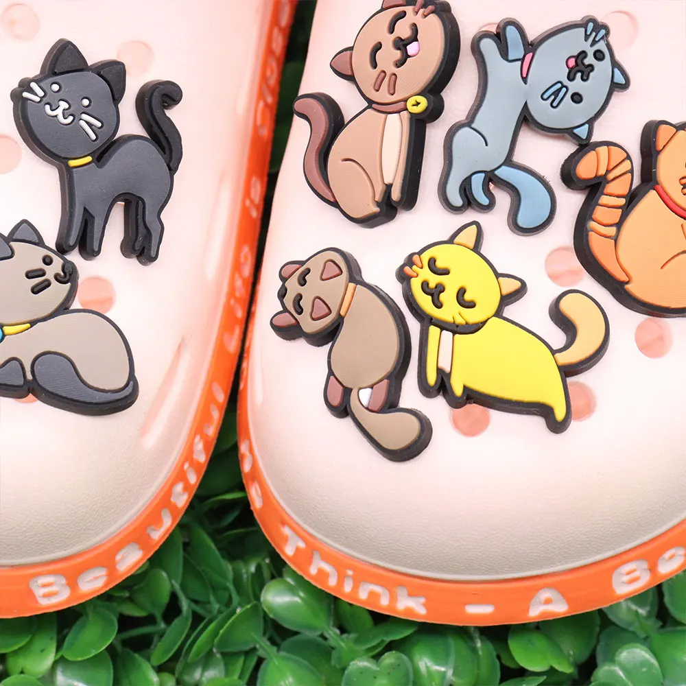 Hot Sale 1pcs PVC Cute Cartoon Shoe Charms Kawaii Cat Sandals Decoration Hole Slipper Ornaments Accessories Kid Party Xmas Gift