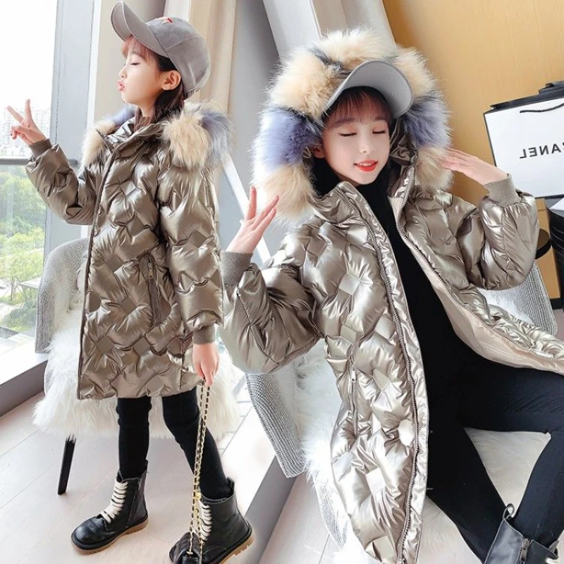 

NEW Winter Children's Jackets Girls Fashion Fur Hooded Parkas Kids Waterproof Outdoor Warm Coat Teenage Cotton Outerwear 2023