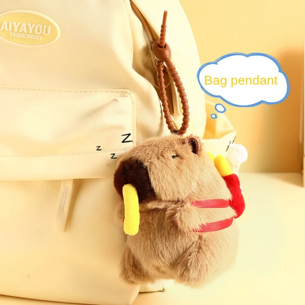 Cook Capybara Plush Pendant French Fries Food Capybara Plush Keyring Lovely Croissant Capybara Plushie Doll Backpack Charm