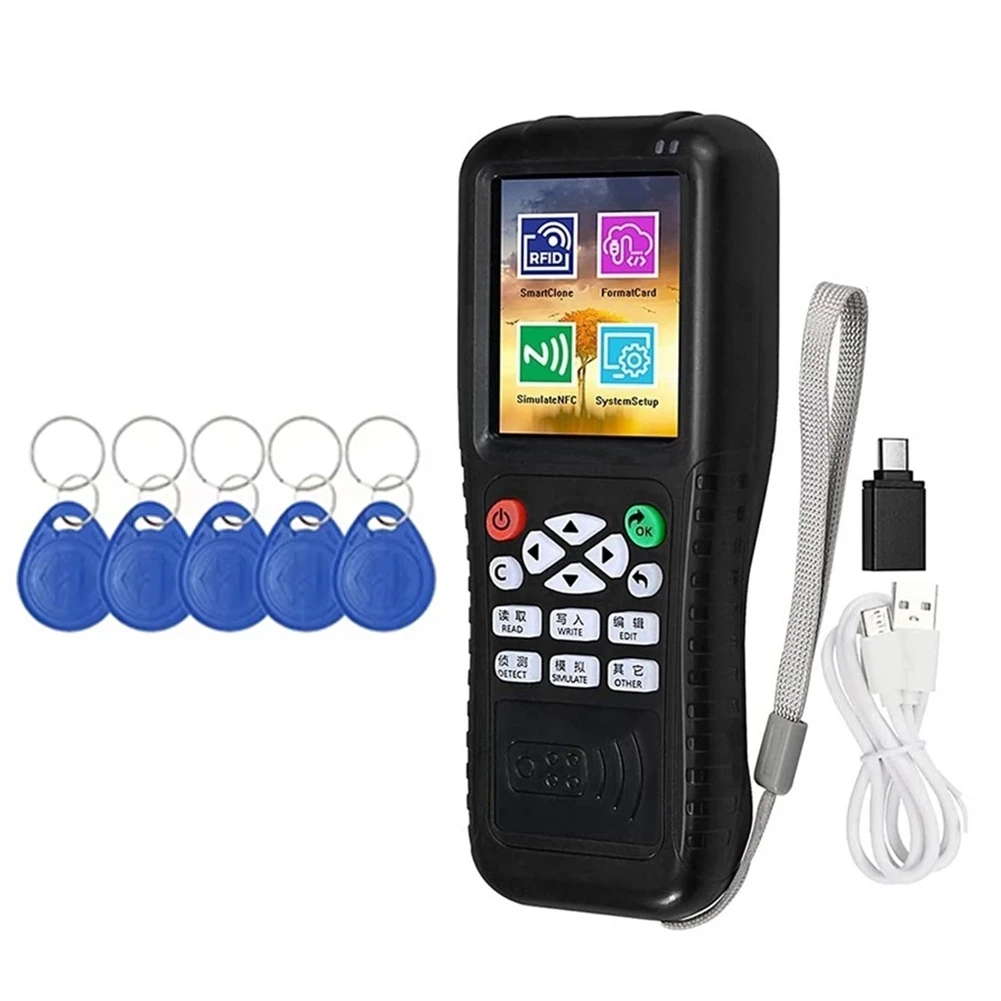 A71Z X100 RFID NFC Smart Card Reader Writer+5 X 5200 Keychain RFID Duplicator ID IC Card Programmer Encrypted Key Copier