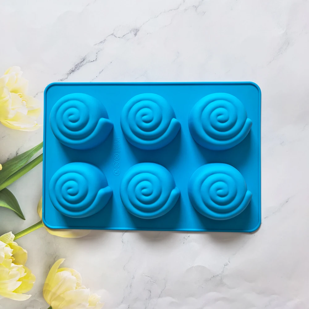 قالب سيليكون للكعك على شكل حلزون كبير مكون من 6 تجويف لخبز كعك موس، قالب حلوى فرنسي كريمي الشوكولاتة ثلاثي الأبعاد
