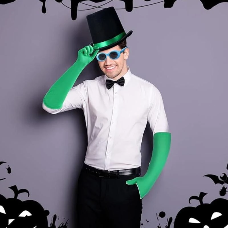 5asd หนังสือตัวละครภาพยนตร์คอสเพลย์เครื่องแต่งกาย 3 ชิ้นสีเขียวฮาโลวีนเครื่องแต่งกายหมวกข้อศอกความยาวถุงมือแว่นตากันแดด