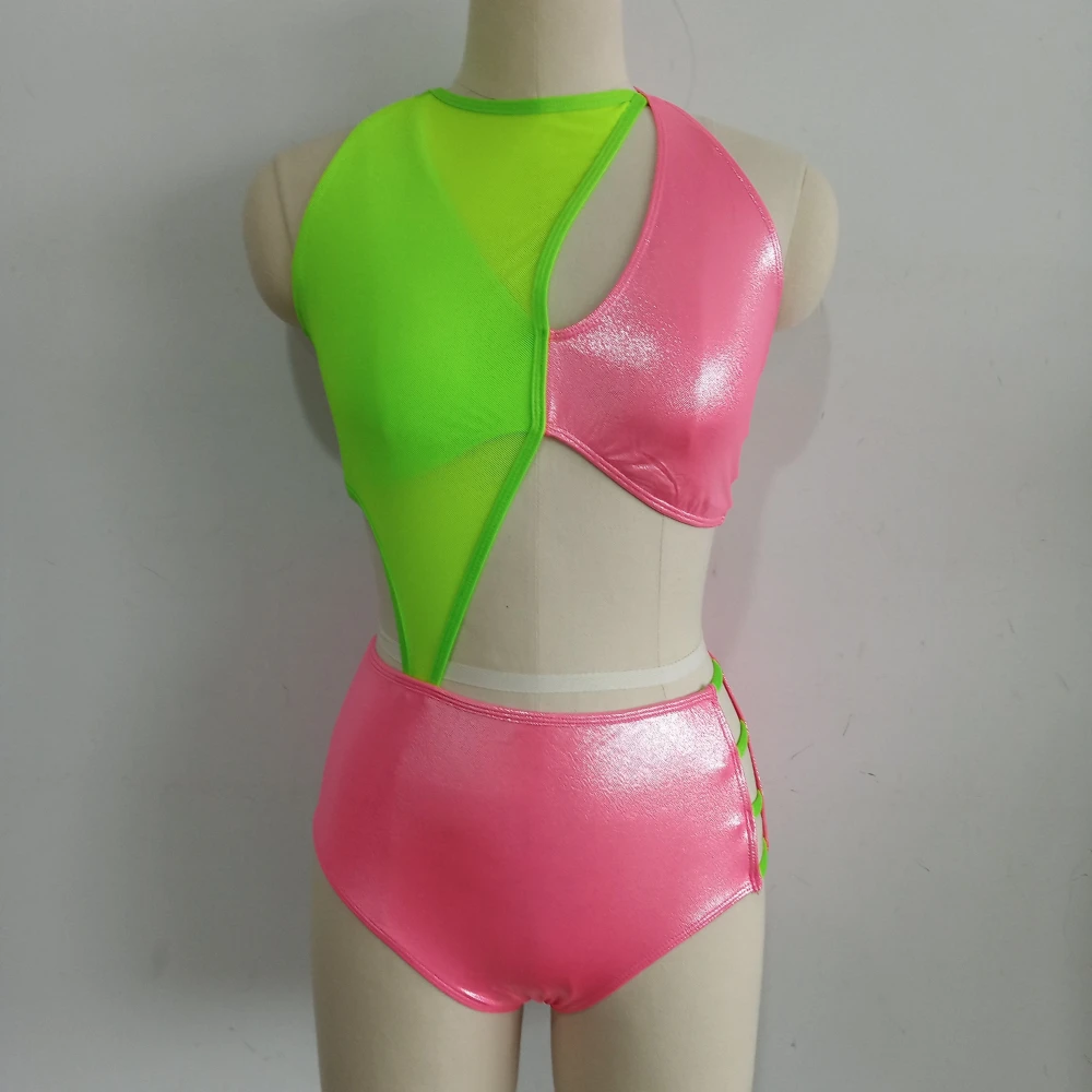 Holograma Mesh Ballet Training Suit para meninas, varejo e atacado, dança moderna, desempenho do grupo escolar, roupa corporal para crianças