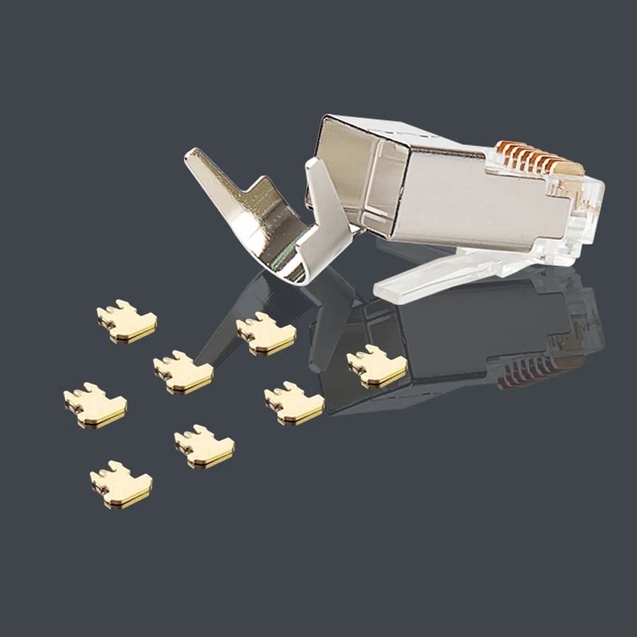 xintylink rj45 connector ethernet cable plug cat7 cat6a male network gold plated 50u 8P8C metal shielded stp jack load bar 1.3mm