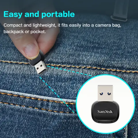 SanDisk Mini USB 3.2 microSD UHS-I minneskortläsare Max 250 Mb/s läsning 150 Mb/s skrivning Höghastighets Micro SD-kortläsare 10 best sales Sandisk-kortläsare - №1