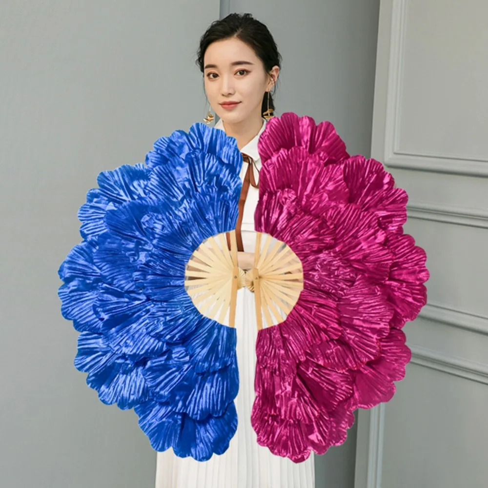 Chinese Style Peony Petal Dancing Fan Multi-layered Large Size Yangko Performance Fan Bamboo Frame Flower Folding Fan