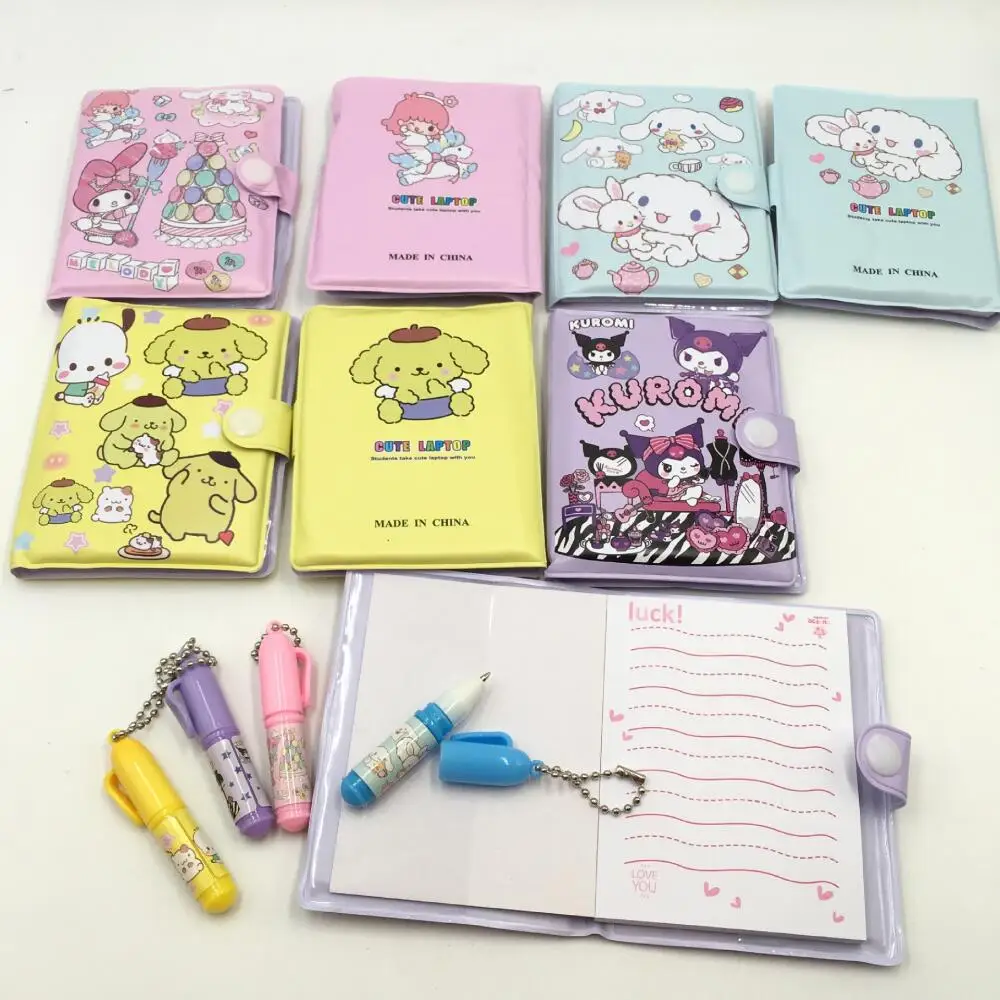 Sanrio Mini Notebook Suit Cartoon Kuromi Cinnamoroll Color Printing Portable Notebooks Stationery Give Away A Ballpoint Pen