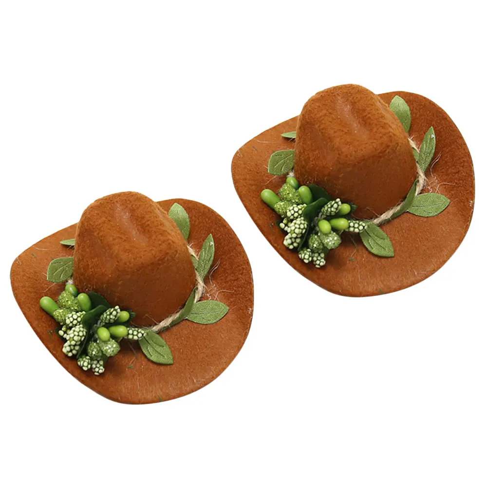 

2pcs Decoration Cap Cowboy Hats Party Supplies Christmas Decor Bottle Diy Decor Felt Material Practical Use