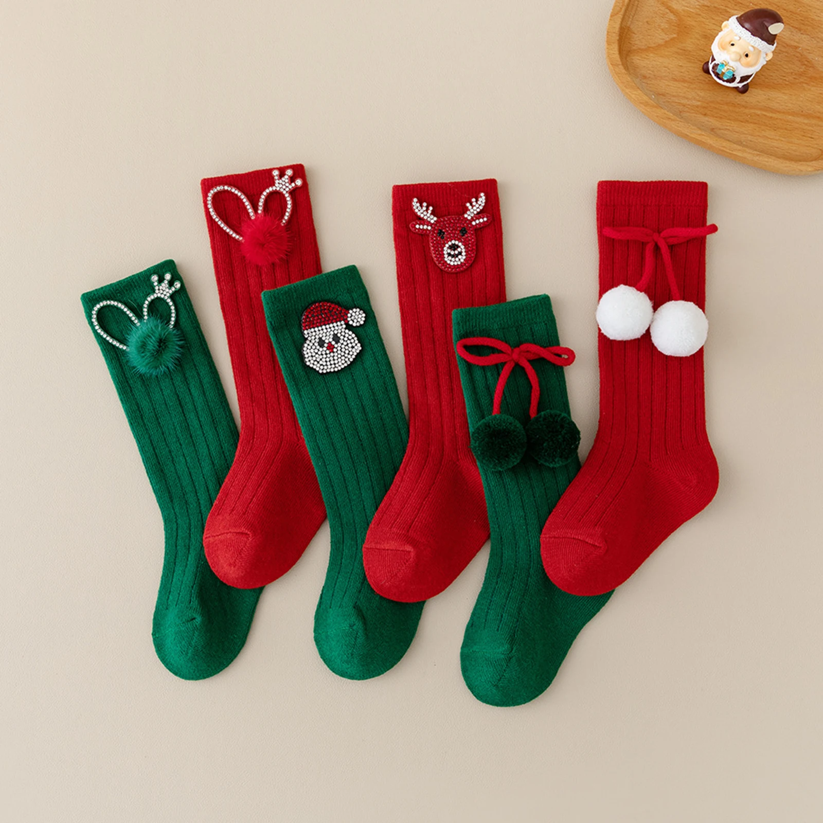Tregren 0-4Years Kid Baby Girl Knee High Socks with Rhinestone Reindeer/Sanat Soft Comfortable Christmas Socks Holiday Stockings