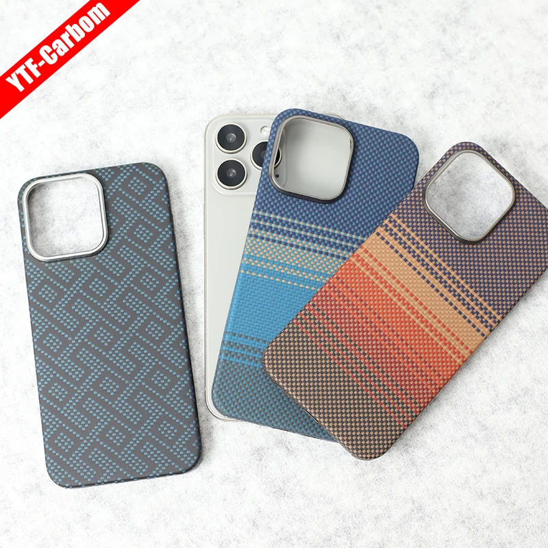 

Carbon-Coque De Protection En Fiber De Carbone Pour Apple, Étui Magnétique En Aramide Pour IPhone 15Pro Max, Coque Tressée