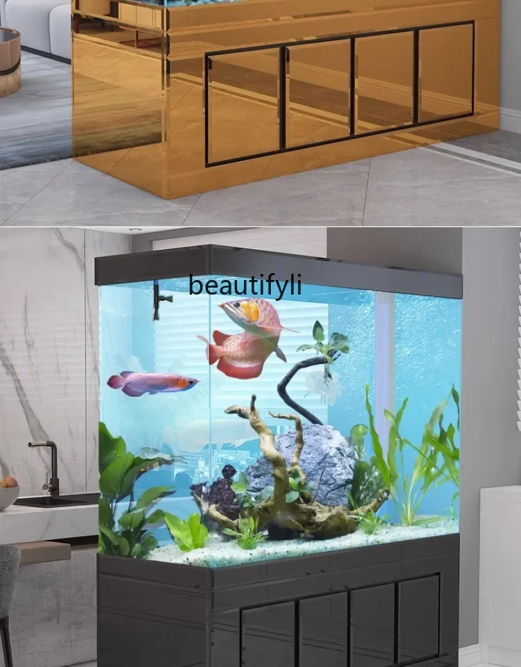 46 مرشح سفلي فاخر مخصص منزلي كبير، حوض زجاجي أبيض للغاية، قسم أرضية غرفة المعيشة، خزان أسماك على الحائط
