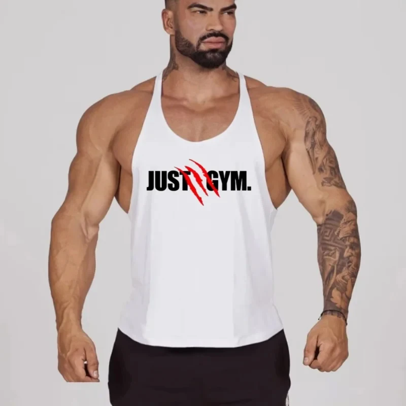 Men's Claw Mark Graphic Just Gym Stringer Vest Cotton Sleeveless Tank Tops for Bodybuilding Fitness & Workout Running Clothing
