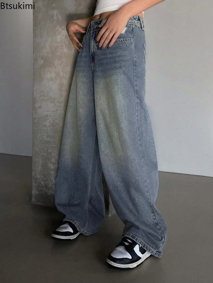 2026 Washed Straight Jeans Women's Casual Denim Wide Leg Pants Loose High Waisted Cowboy Trousers Baggy Jean Pantalones De Mujer