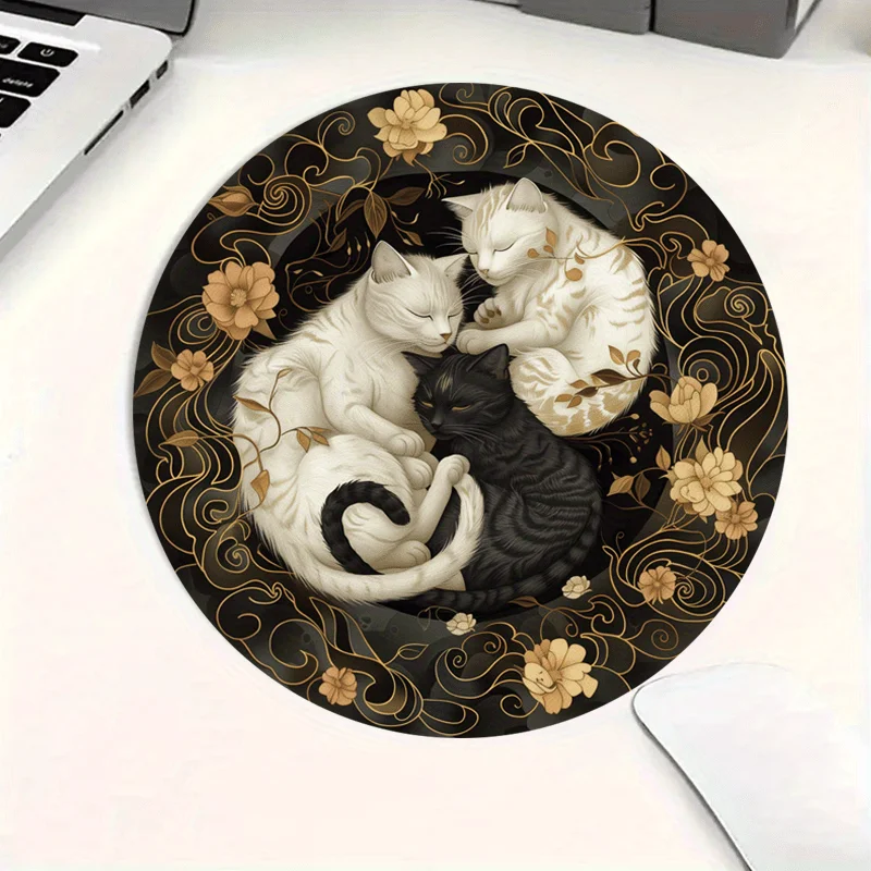 Alfombrilla de ratón redonda con tema de gato, base de goma antideslizante, almohadillas portátiles de escritorio para oficina, ordenador, portátil, accesorios para PC, resistente al desgaste