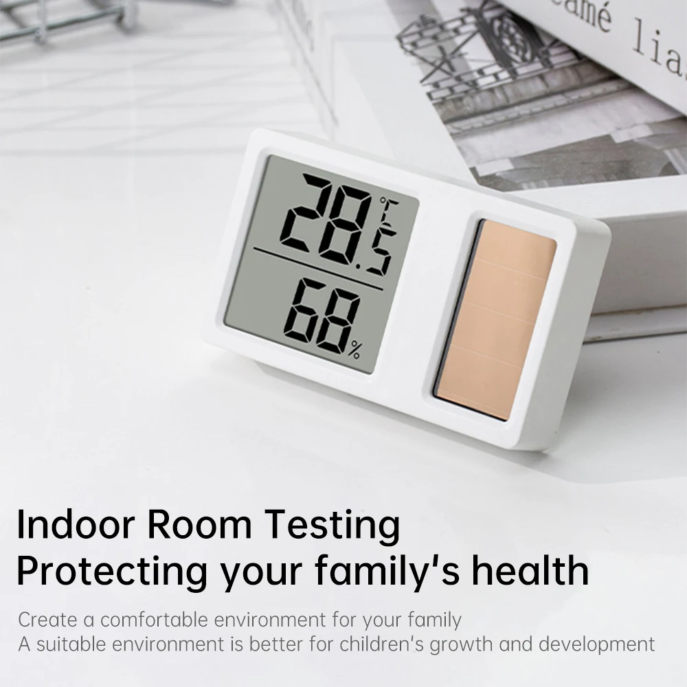 Solar power Temperature and Humidity Meter Mini Portable Humidity Digital Electronic Temperature Detection Meter for Bedroom