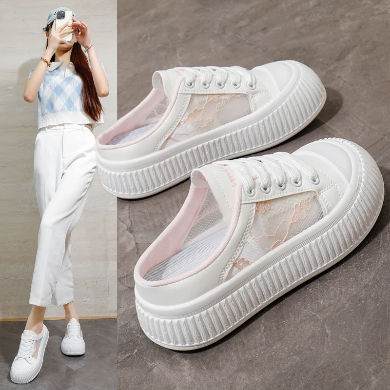 

Женские летние мюли 2026 года: новая модная коллекция, с закрытым носком, кружевные, удобные, нескользящие, на толстой подошве, повседневные уличные шлепанцы