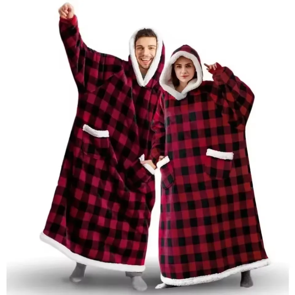 180cm Super Long Flannel Blanket Cold-proof Nightgown Pyjamas Sleeves Winter Hoodies Sweatshirt Women Men Pullover Fleece Giant