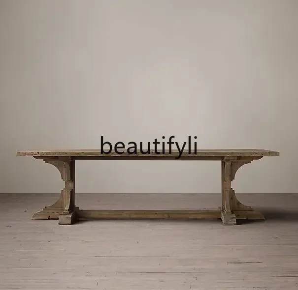 

LJYFrench Country Retro Furniture British Classical Villa Tea Table American Simple Solid Wood Western Dining Table