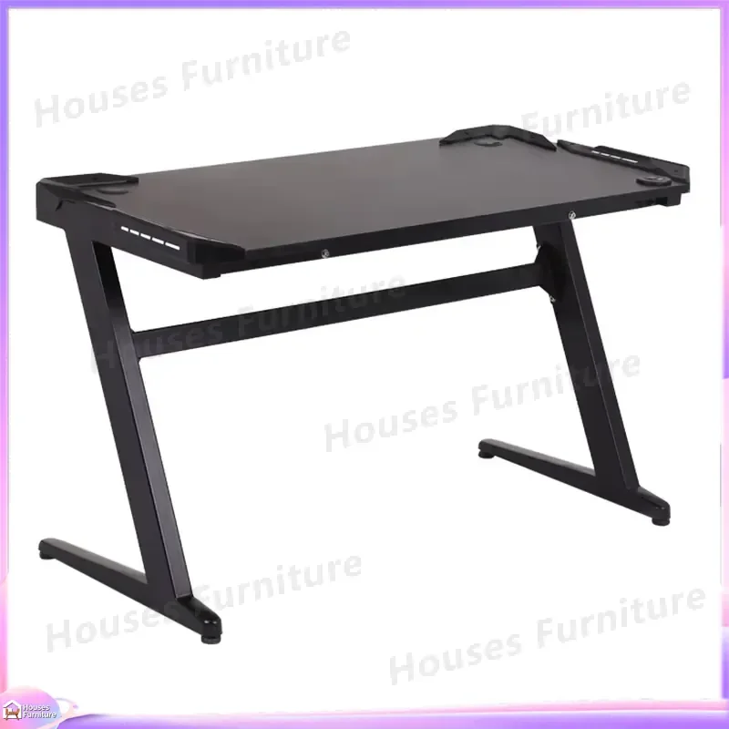 Large Black Gaming Desk with RGB LED Ambient Lighting Cool Modern Design for Home Office Esports Setup PC Computer