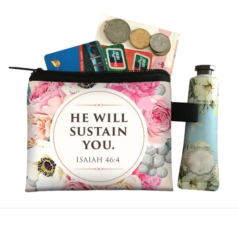 Christian Gift Bible Verse Wallet  Women Coin Purse Con Dios Todo Es Posible Money Bag Small Handbag Floral Purses