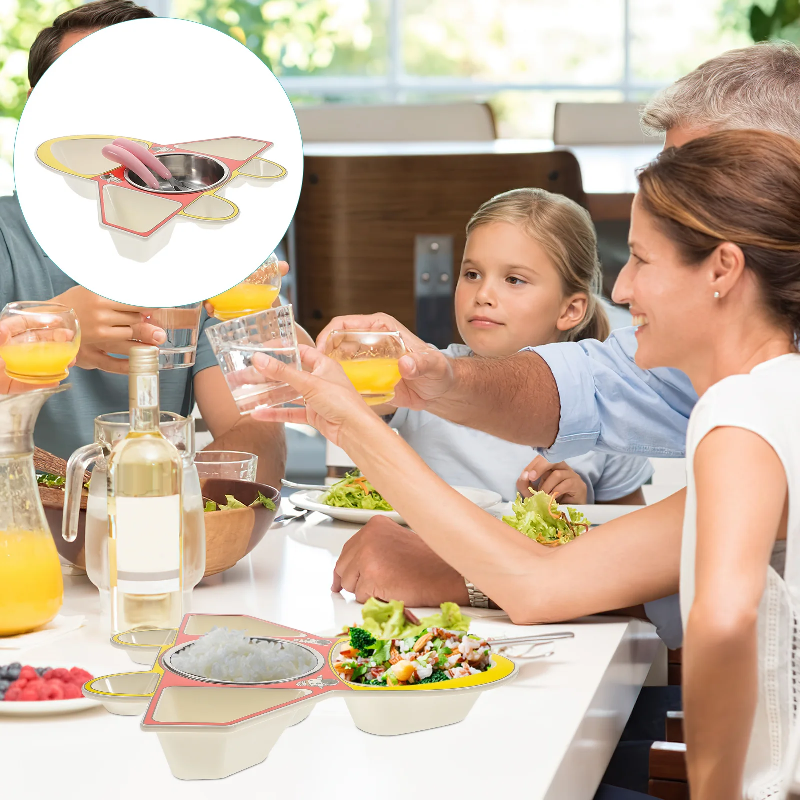 

1 Set Of Kids Divided Food Plate Airplane-Shaped Cartoon Baby Dinner Plates Bpa-Free Safe Healthy Material Easy Clean Dishwasher