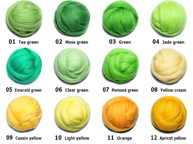 Handmade Wool Felt for Felting 50g Perfect for Needle Felt in Green And Yellow