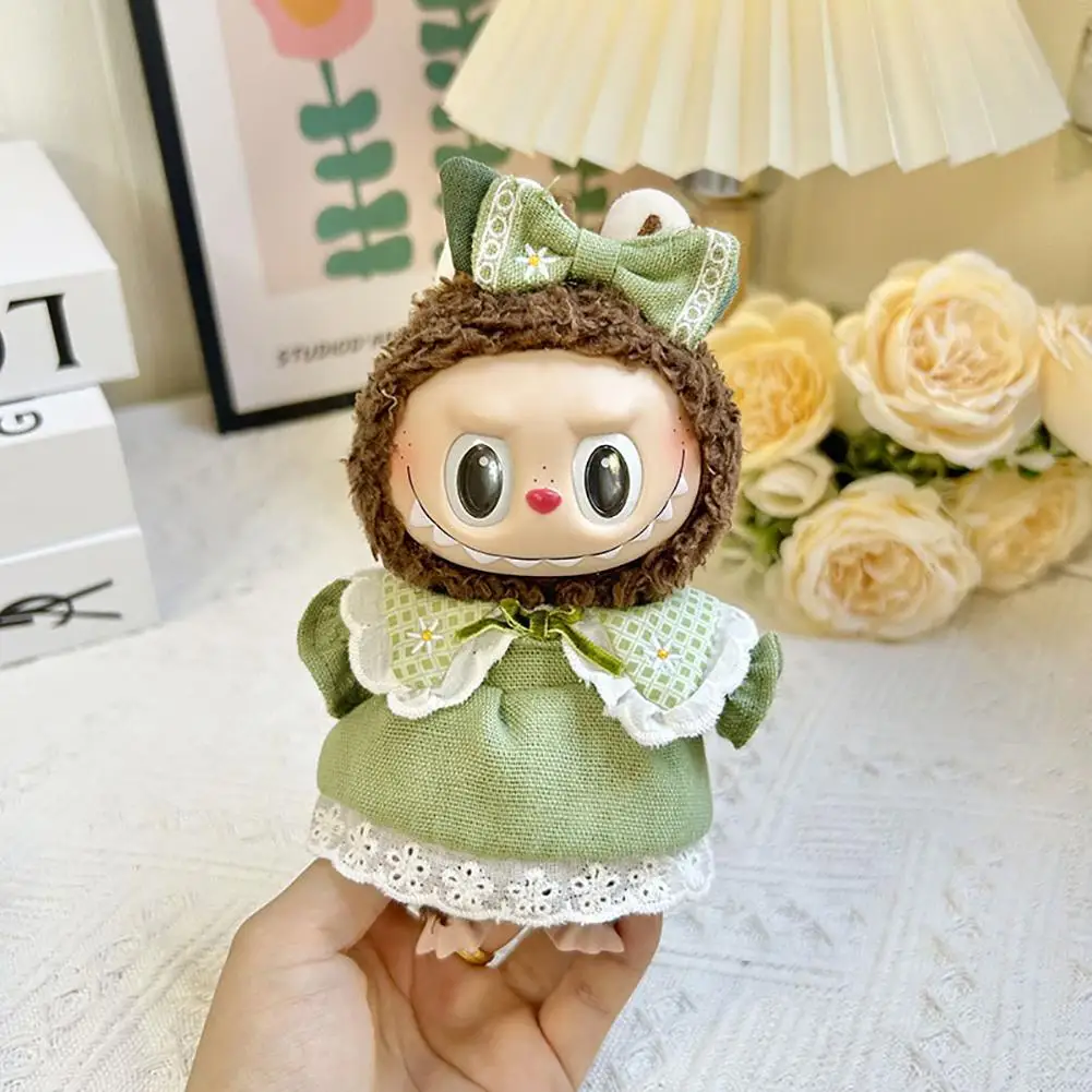 Mini ropa de muñeca de peluche de 17cm, accesorios de atuendo para muñecas Idol de Corea Kpop Exo Labubu II, monos a cuadros para fiesta sentada, ropa