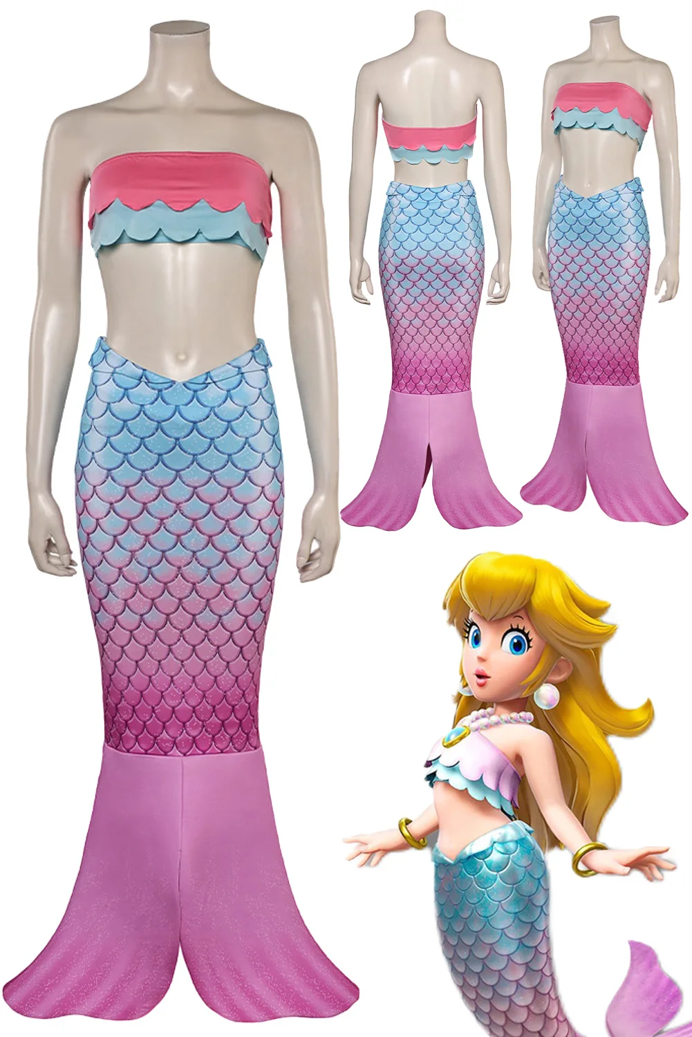 Mermaid Peach Cosplay Costume Anime Game Showtime Costume Disguise Summer Beach Wear Crop Top Skirt Suits Women Halloween Suit