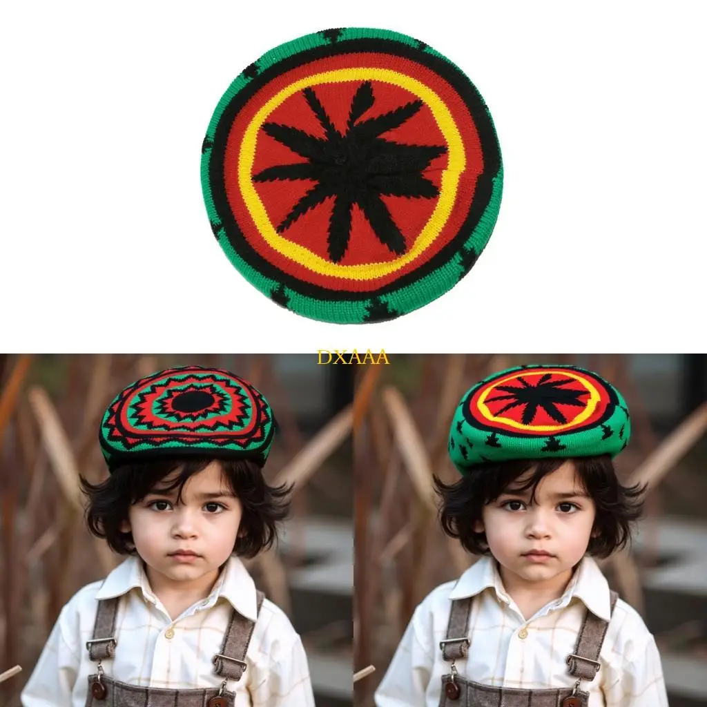 

DXAA Unisex Jamaican Hat Rainbow Knitted Hat Easy Care Crochet Pullover Round Caps For Casual And Formal Occasion