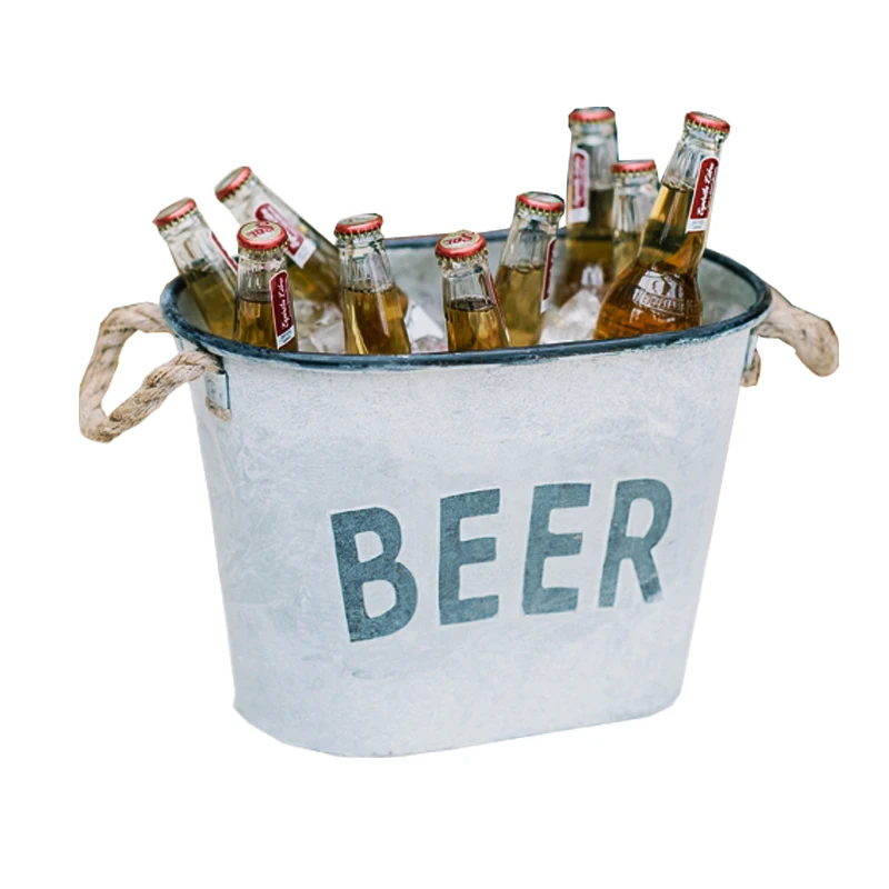 

Old metal ice bucket iron bucket iron bucket European white oval large capacity ice bar barbecue beer