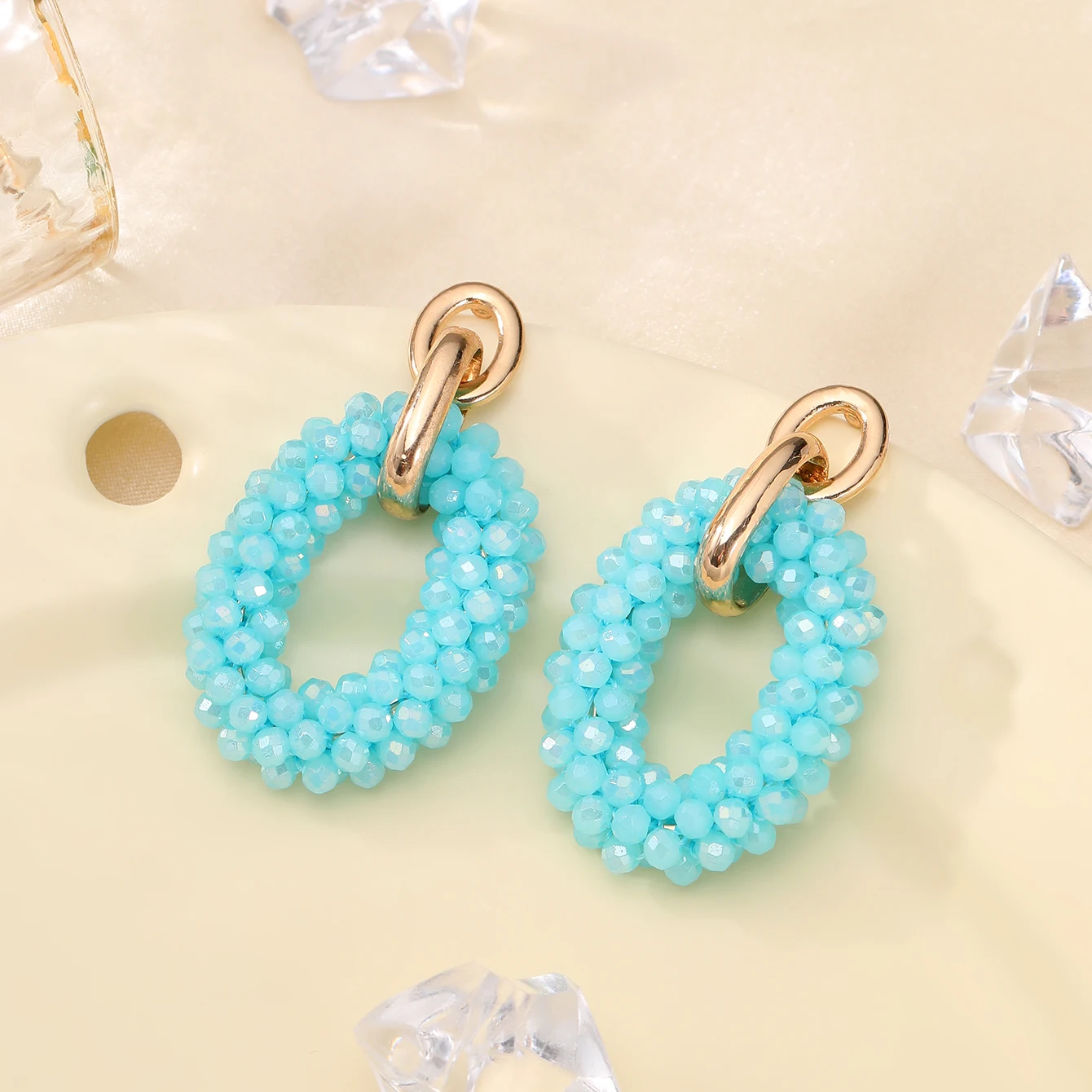 INKDEW-Boucles d\'oreilles pendantes ovales JOEar pour femmes, bijoux en perles de cristal faites à la main, grandes et longues, à la mode, EA070