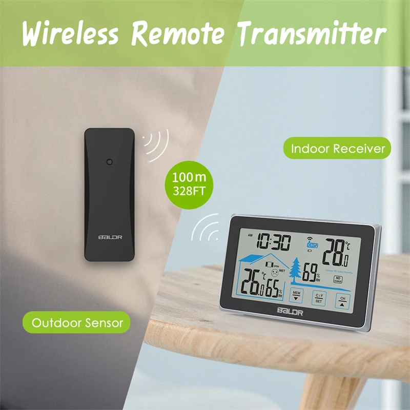 In/Outdoor Electronic Hygrograph Smart Weather Station Intelligent Touch Screen with Wireless Remote Sensor Thermometer Station