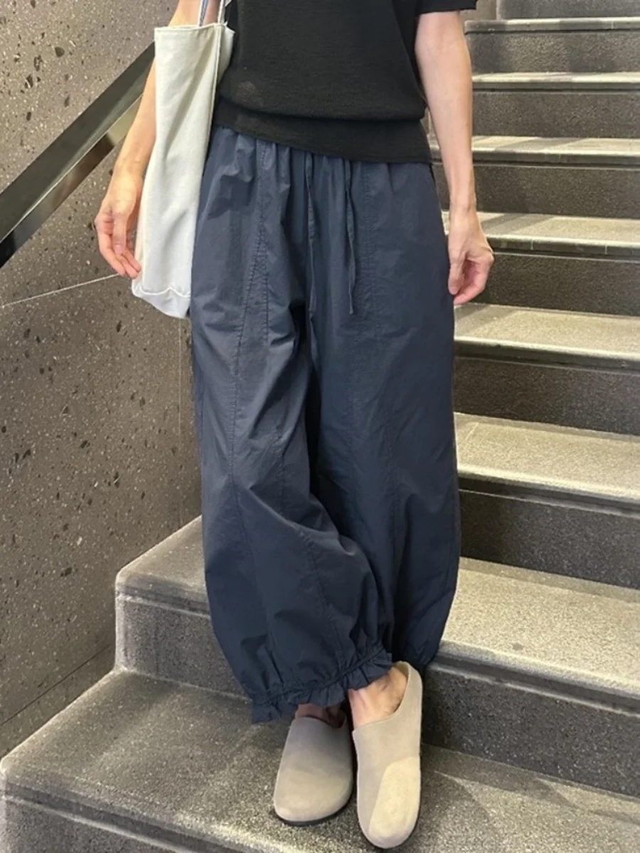 

Свободные широкие брюки женские больших размеров с высокой талией, скрывающие недостатки фигуры, повседневные, укороченные, с цветочным принтом, синие, осенняя новинка