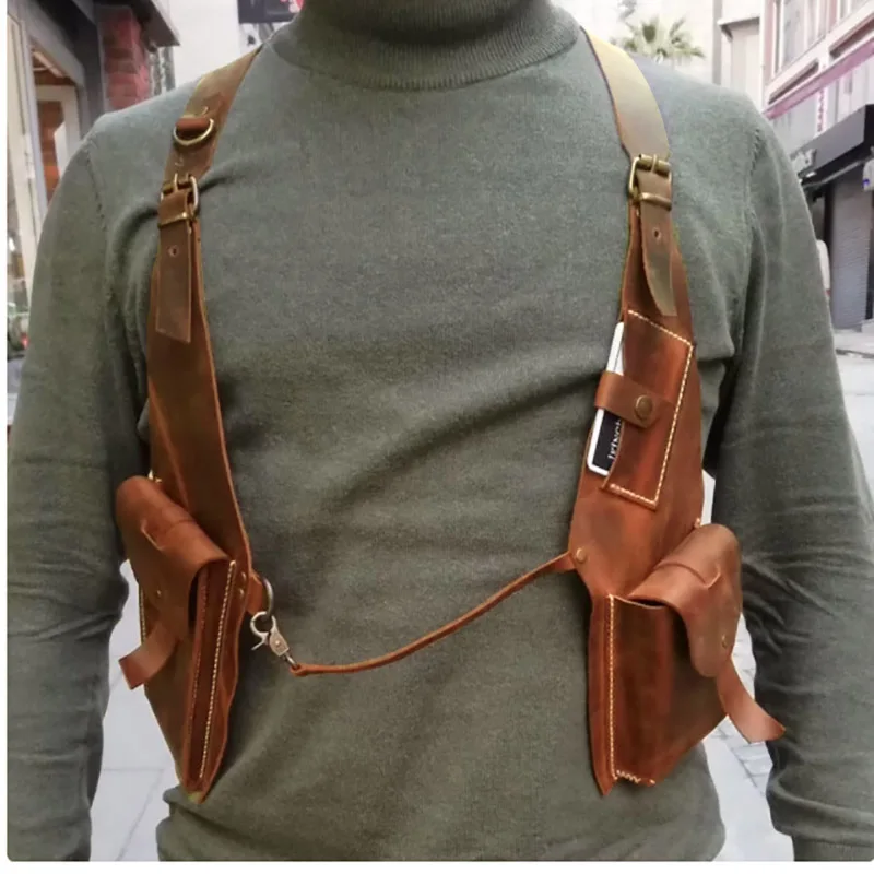 Medieval Steampunk Leather Shoulder Harness Bag Vintage Phone Wallet Pocket Festival Viking Costume Holster Bag For Men Women