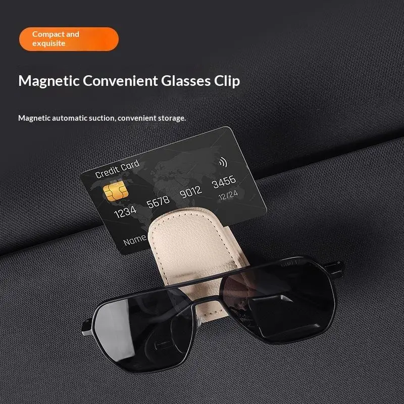 New Car Sunglasses Clip Leather Eyeglass Holder Magnetic Closure Sun Visor Mount Universal Multicolor For Car Interior Storage
