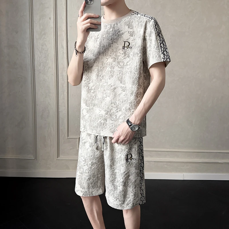 

Men Tracksuit Casual Joggers Sportswear T-shirt and Shorts 2 Piece Sets Hip Hop Running Sports Suit Mens Clothes Summer New