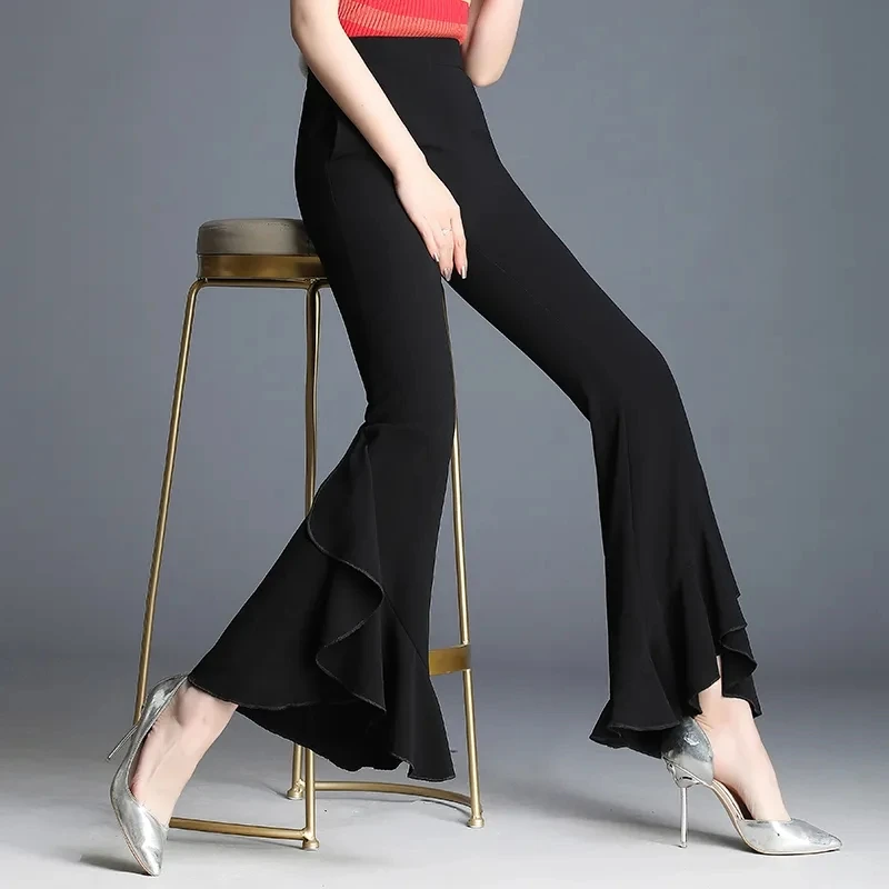 Summer High-Waisted Chiffon Trumpet Trousers Casual Elastic Waist Boot Cut  Pants Cool And Comfortable Female Flare Pants WA176