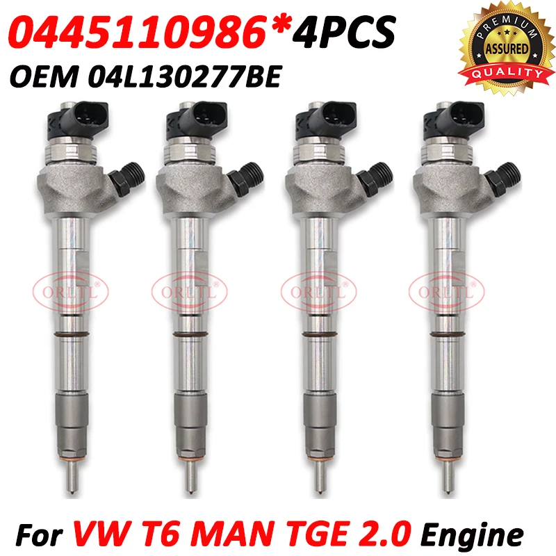 0445110986 Common Rail Injector 0 445 110 986 Diesel Fuel Spray Nozzle 04L130277BE For VW T6 Crafter MAN TGE 2.0 TDI Engine