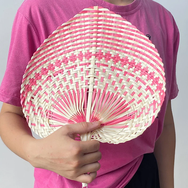 Colorful Handmade Fan Chinese Style Heart Shaped Straw Bamboo Woven Fan Summer Anti-Mosquito Cooler Handfan Home Decor Pendants