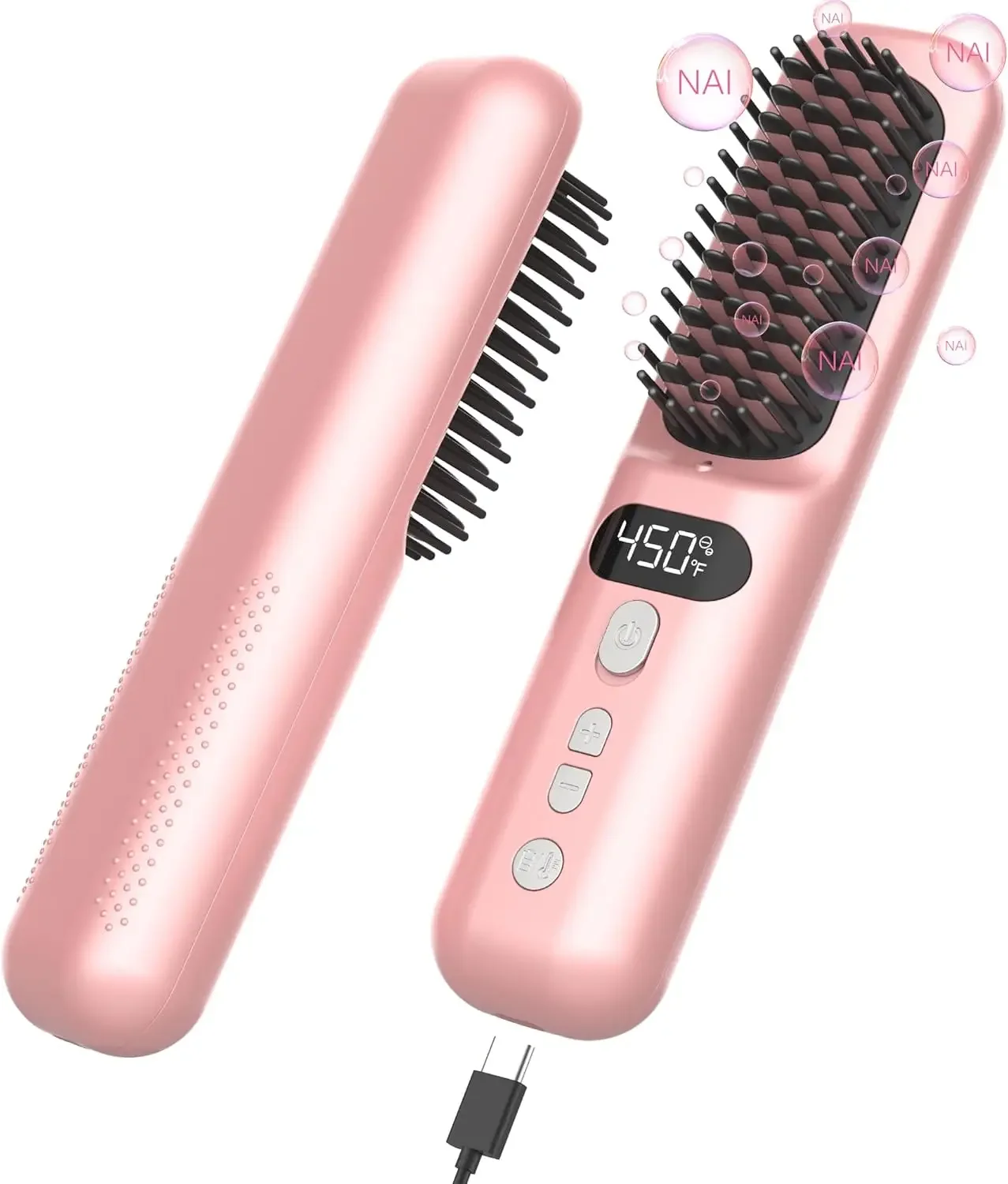 

Compact Dual Voltage Wireless Ceramic Negative Ions Hair Straightener Curler Brush - Mini Straightening Comb for Travel, Portabl