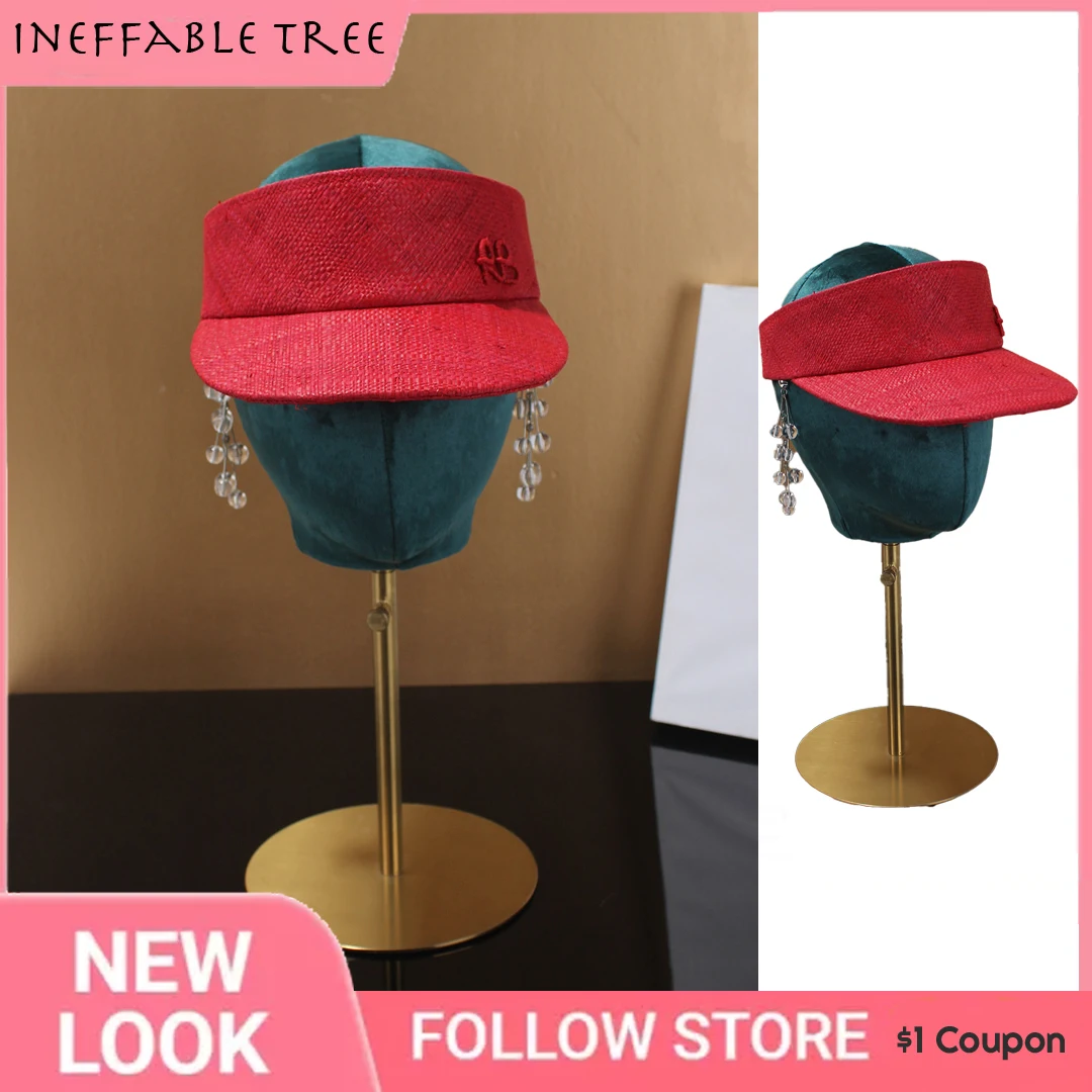 Vintage Sonnenhüte aus rotem Stroh ohne Krempe für Damen, Unisex, atmungsaktiv, für den Sommer, verstellbar und vielseitig, Sonnenschutzkappe, Sombreros