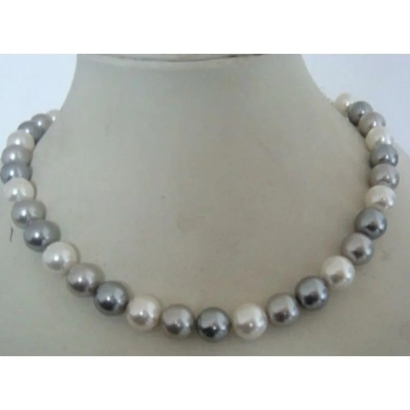 Stunning AAAA + 9-10mm Natural Tahitian White Grey Women's Pearl Necklace 14K 16-18-20 -22-24inch-